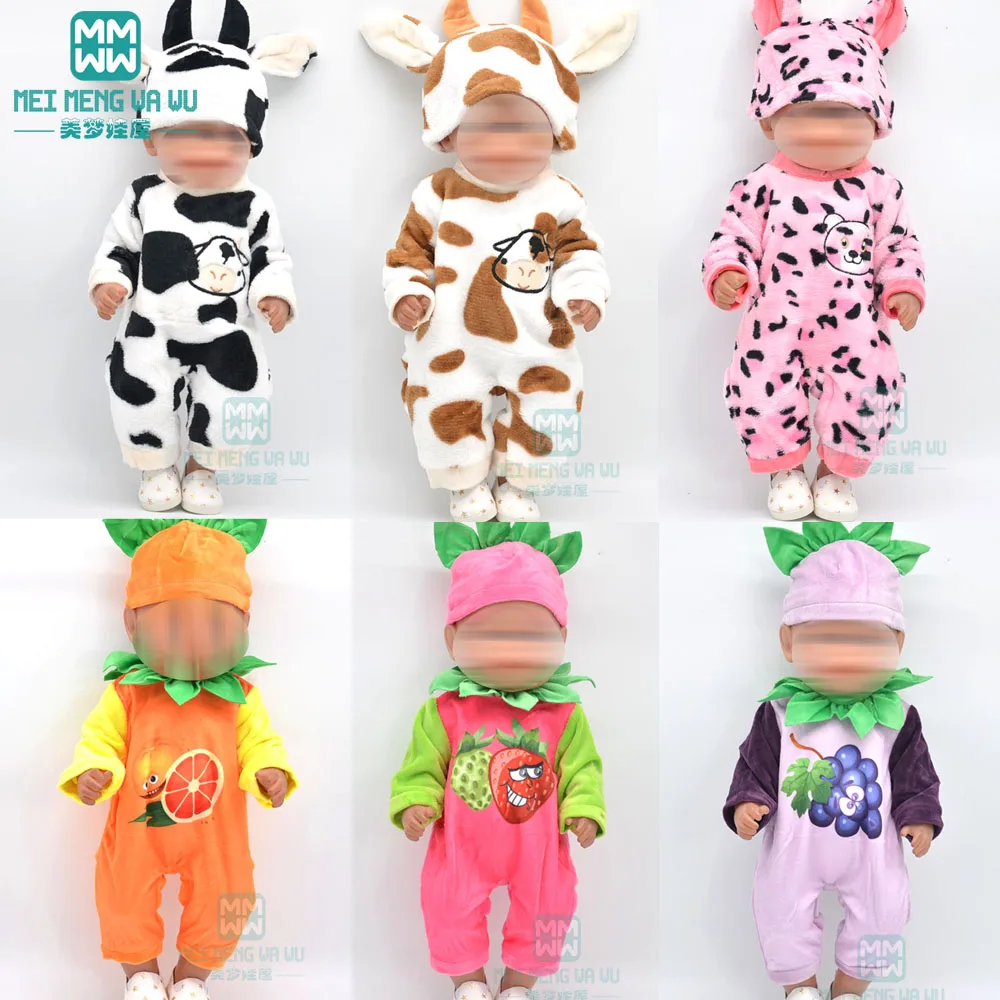 

Baby clothes for doll fit 43cm new born doll accessories and American doll Cartoon animal fruit piece crawling clothes