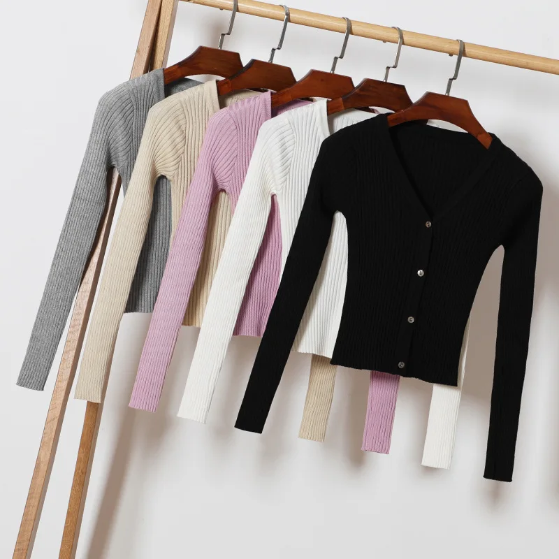 

Knit Sweater Cardigan Sweater New Outer V-neck Jacket Pure Color Casual Small Fragrance Thin Coat Women Short Spring And Autumn