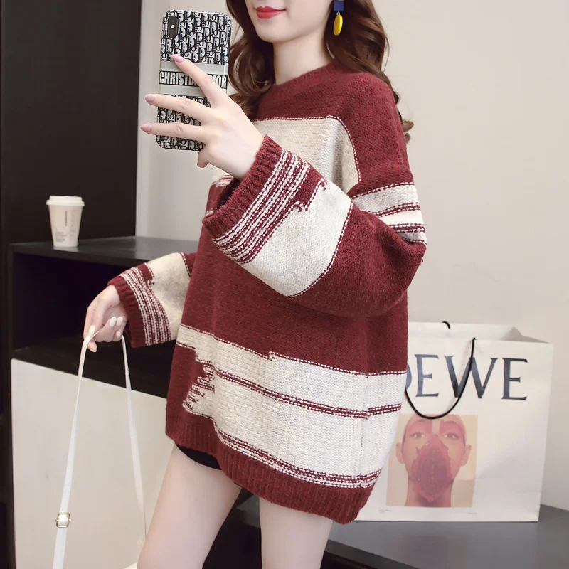 

Women Vintage Sweater and Pullovers 2020 New Argyle Thick Warm Pull Jumpers Loose Khaki Beige Mink Hair Sweater Tops