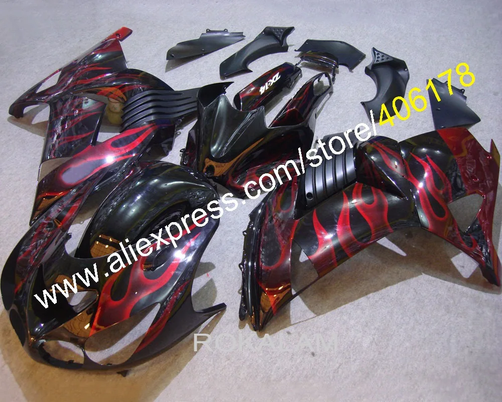 

ZZR1400 Fairing For Kawasaki Ninja ZX14R 2006-2011 ZX 14R Red Black Flame Motorcycle Fairings (Injection Molding)