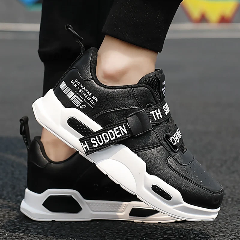 Кроссовки мужские на платформе Вулканизированная подошва Нескользящие прорезиненные с пряжкой модная