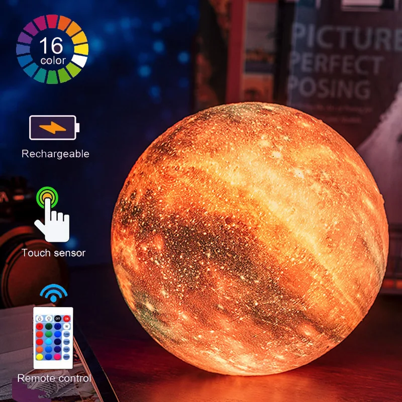 

3D печать, Лунная лампа, галактика, Лунная лампа, детский ночник, 16 цветов, сенсорный и пульт дистанционного управления, Галактический свет в ...