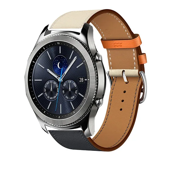 22 мм кожаный ремешок для galaxy watch 46 мм s3 pebble time Ticwatch 1 pro для amazfit 3 2 1 GTR pace huawei GT 2 honor magic ремешок - Цвет ремешка: blue white