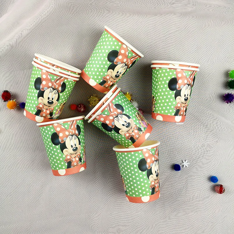 cups 10pcs Минни Маус для девочек; Детский комплект для дня рождения; комплект для украшения; вечерние принадлежности с изображением Микки Мауса; тарелка с соломенной чашкой; вилка для дня рождения - Цвет: cups 10pcs