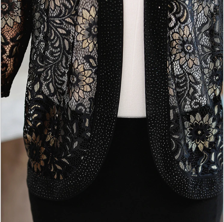

Lace Diamond Cardigan Summer Middle-Aged Mother Shawl Short Coat Large Size 5XL Three-Quarter Sleeve Sunscreen B57