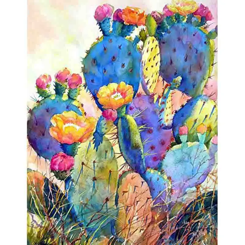 Полностью квадратная/круглая дрель 5D DIY Алмаз Кактус Цветок 3D Вышивка крестом