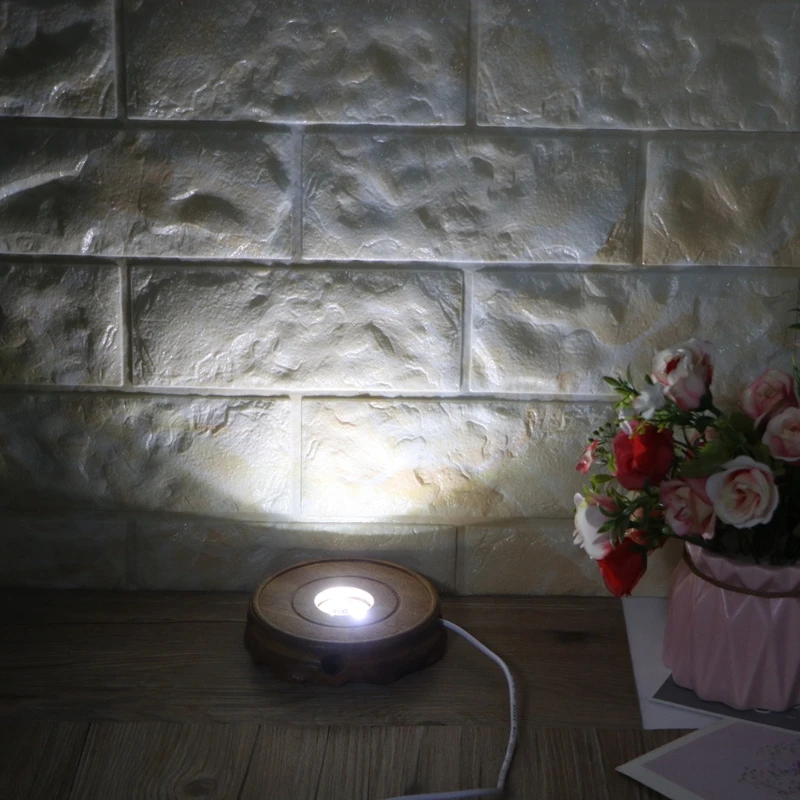 

Handmade Resin Art Wood LED Light Dispaly Base Crystal Glass Resin Art Ornament Wooden Night Lighted Base Stand Crafts D5QB