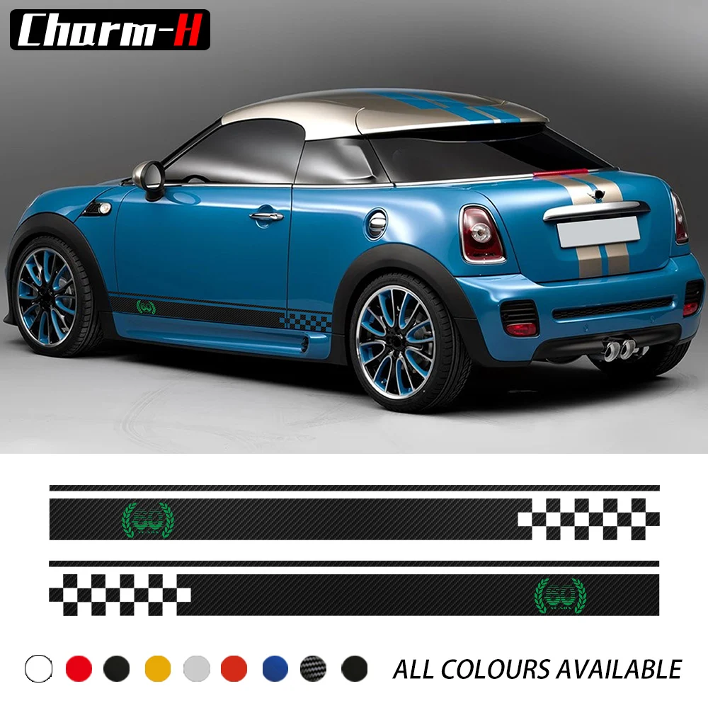 2 шт клетчатый флаг 60 лет Автомобильная дверь боковая юбка в полоску наклейка для