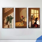 Простой и современный скандинавский оранжевый светильник и тени розы цветы восстанавливают древние пути Искусство Плакат крыльцо роспись Декоративная картина