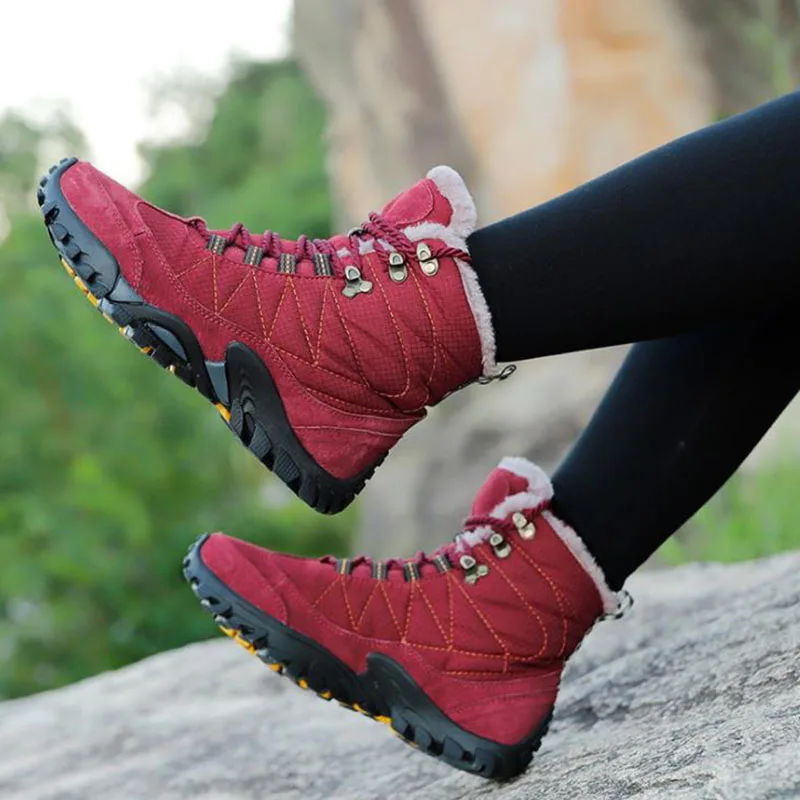 Уличные зимние теплые туристические ботинки для мужчин и женщин бархатные