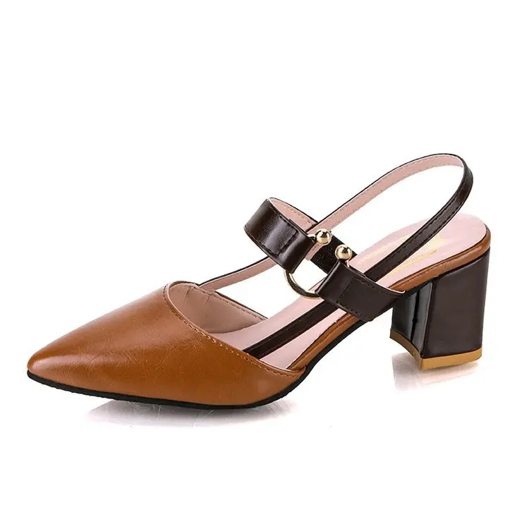 

Buckle Low Sandals Woman Leather Shallow Mouth Large Size Suit Female Beige Block Heels 2021 Summer Womens Shoes Low-heeled Fas