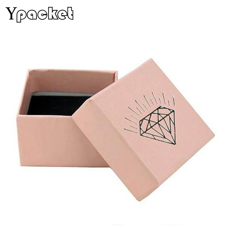 100Pcs/Lot Jewelry Pink Ring Earring Packaging Display Fashion Ring Solid Color Box Jewellery Organizer 5*5*3cm (CUSTOMIZED LOGO