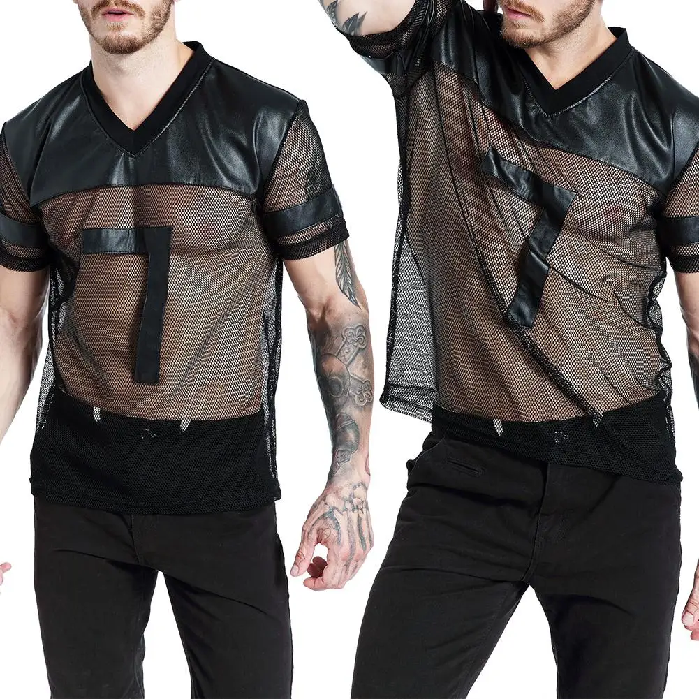 Футболка мужская Прозрачная с коротким рукавом и V образным вырезом|Мужские