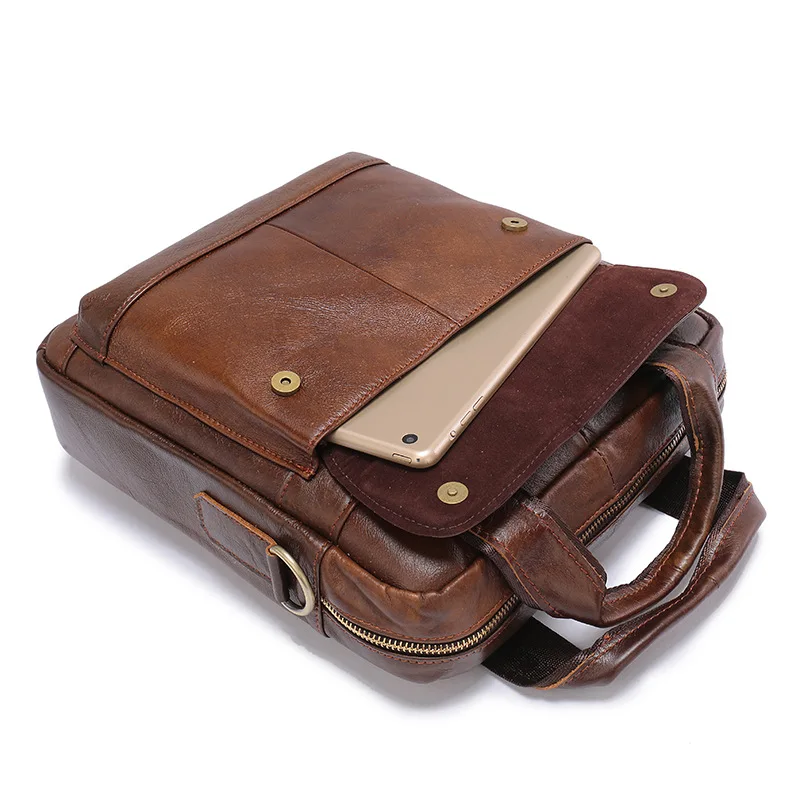 Male leather working briefcase Shoulder messenger bag Men's business vertical Briefcase Genuine Leather handbag |
