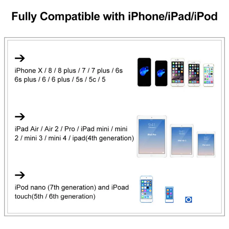 USB кабель VOXLINK 3 шт. 8 контактный для iPhone x xr xs 8plus 6 6s 6plus SE 5S iPad mini 2/3/4/5 Air мобильный