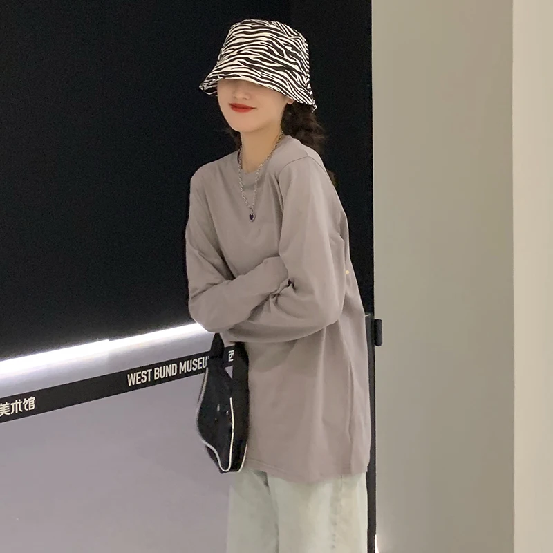 Женская футболка с длинным рукавом TingYiLi Повседневная Свободная длинная в