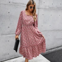 high street fashion womens dress 2021 autumn and winter new products retro square neck dress casual dress women 3 styles