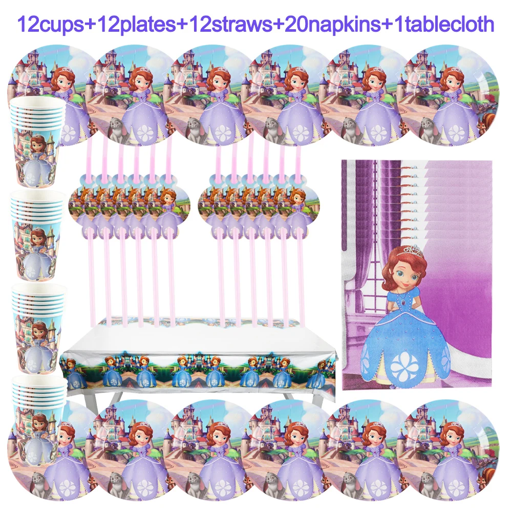 

Sofia Princess Girls Birthday Decoration Plate Tablecloth Disposable Tableware 57/36Pcs Child's Favorite Celebrate Scene Layout