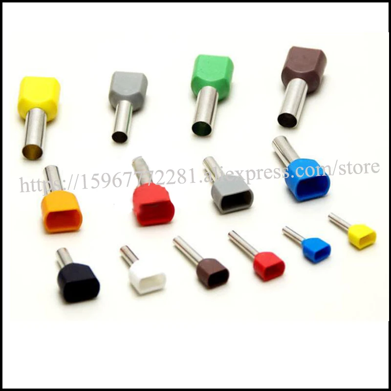 

1000PCS terminal Insulated Twin cord end terminal TE cold-press double-pipe copper+PP.nylon max voltage UI 300V TE0508,7508