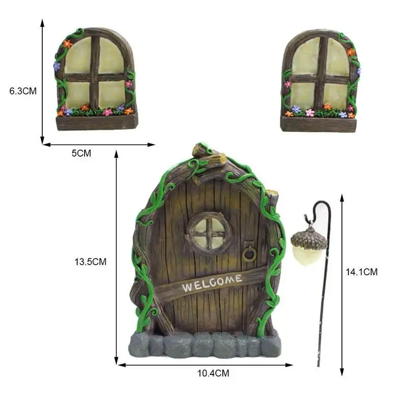 

1:12 Dollhouse Luminous Resin Door And Window Set Miniature Fairy Tale Garden Dwarf Door Decoration Kit