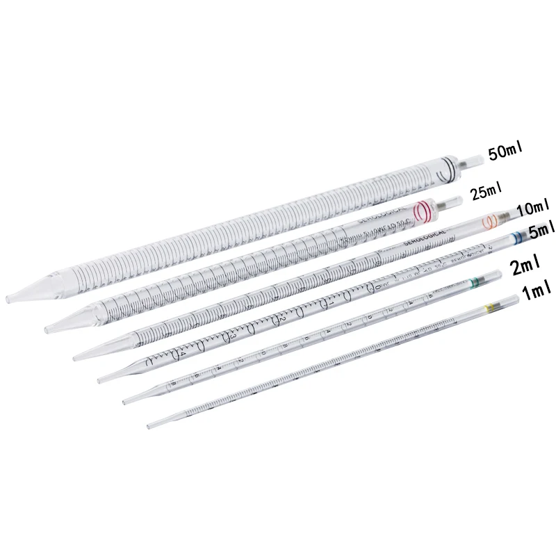 

50PCS Pipette 1 2 5 10 25 50 100ml serological pipette with marking ring sterile plastic graduated pipette serum