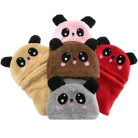 funny cap coral fleece autumn winter red panda shape super cute unisex childrens all in one hat for boy girls scarf hood bunny