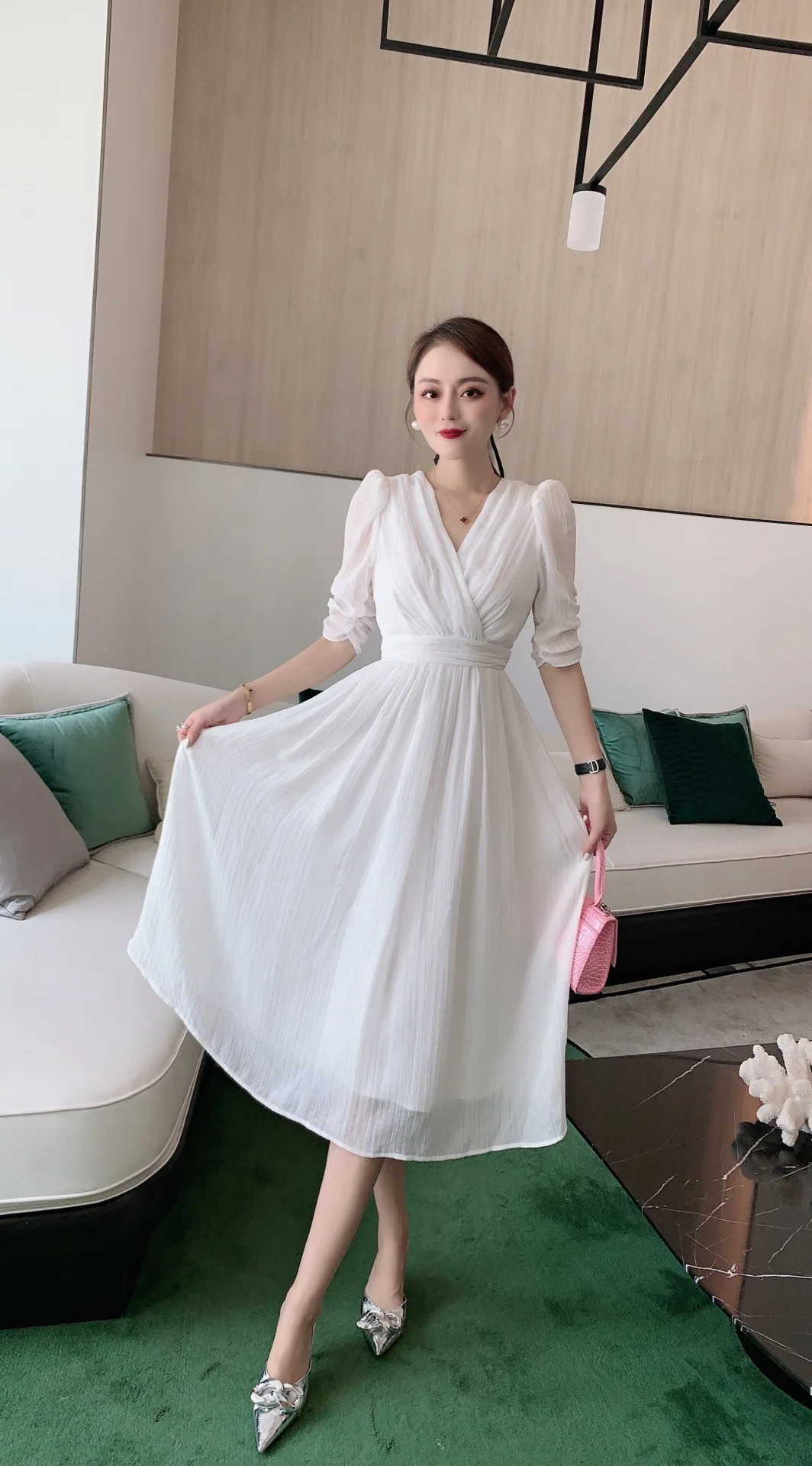 

2021 dress summer fashion temperament new Chiffon frost wrinkle Fairy Dress