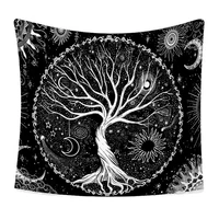 150x130cm wall tapestry tree moon stars pattern white black wall hanging tree of life tapestry for interior room home decoration