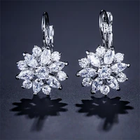 new korean luxury flower crystal earrings fashion sunflower crystal zircon snowflake pendant earrings bridal wedding hanging