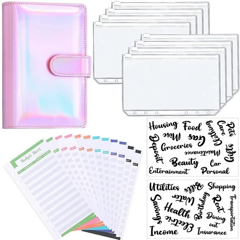 

A6 Binder Budget Planner Notebook Covers Folder A6 Size 6 Hole Binder Pockets Plastic Binder Zipper Money Saving Envelope
