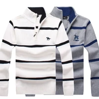 autumn winter New Polo logo Mens Striped Sweaters coat Pullovers Male Thick Sweaters Stand Collar Slim Fit Knitted Pullover 3XL