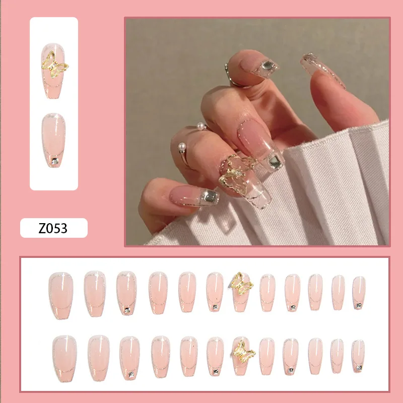 

24pcs Butterfly Nail Patch Glue Type Removable Long Paragraph Fashion Manicure Wearable False Nails Patch uacr Sequins DIY Appar