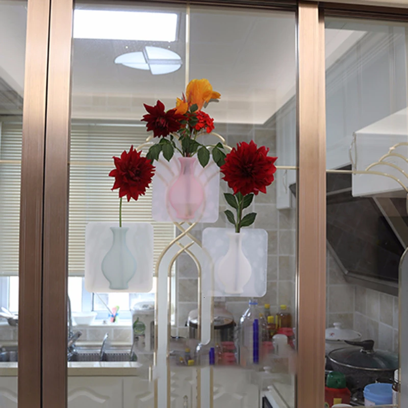 Съемные Волшебные силиконовые вазы наклейки Висячие листья бутылки стикеры на