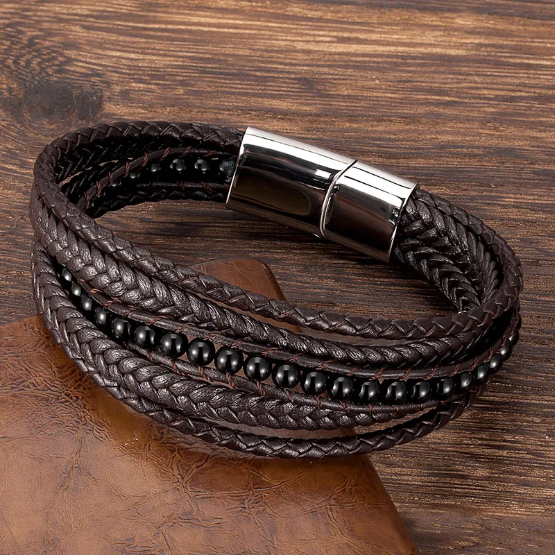 Браслет мужской из натурального камня браслет ручной работы нержавеющей стали с