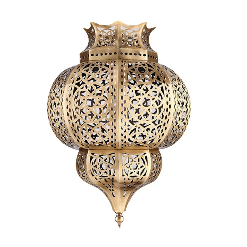 

Southeast Asian brass lantern hollow pendant lights corridor living room bedroom balcony antique bar retro decor hanging lamps