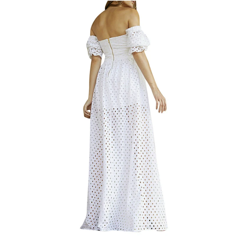 Женский вечерний сарафан с открытыми плечами длинный расклешенный коротким