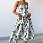 Женское платье на бретелях-спагетти, повседневное свободное платье до колена без рукавов с цветочным принтом и открытой спиной, лето 2020