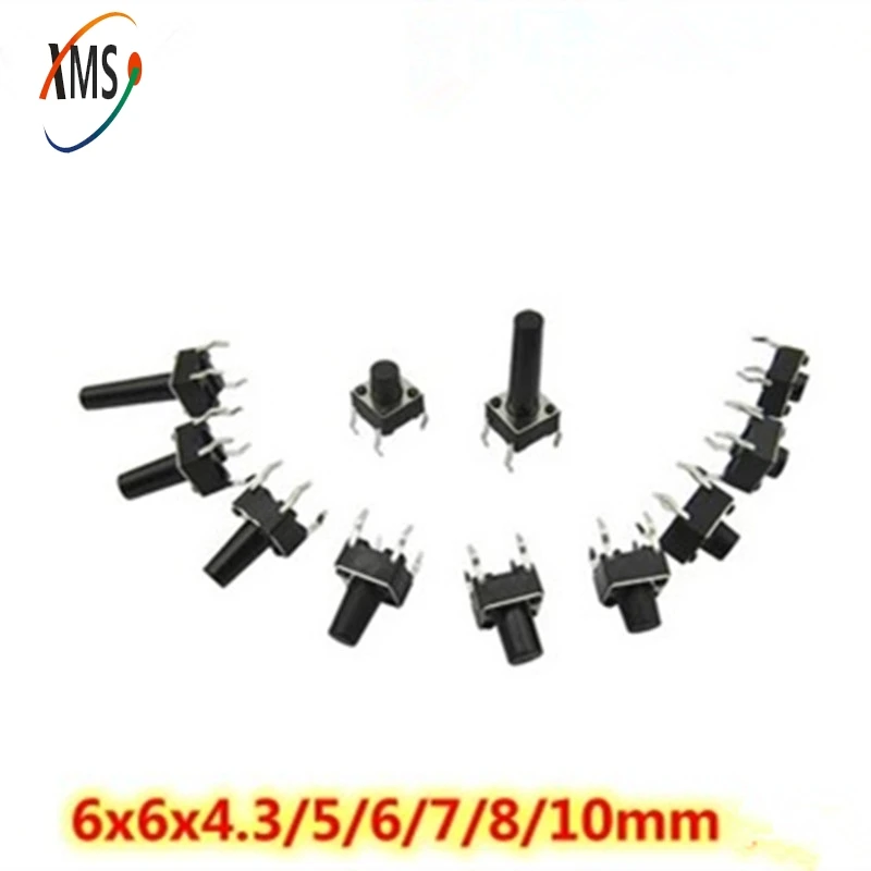 Тактильный тактовый мини-переключатель 6*6x4,3 мм, 6x6x5 мм, DIP, мгновенный DIP-4, 6x6x7, 6x6x8, 6x6x9, 6x6x10, 50 шт.