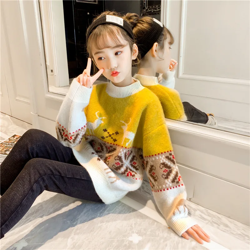 

Girls Sweater Kids Coat Outwear 2021 Red Yellow Plus Velvet Thicken Warm Winter Autumn Tops Fleece Christmas Children's Clothing