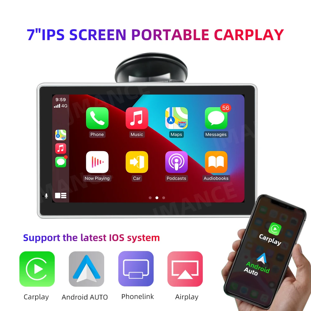 7 inch touch screen car portable wireless apple carplay tablet android radio multimedia bluetooth navigation hd1080 stereo linux free global shipping