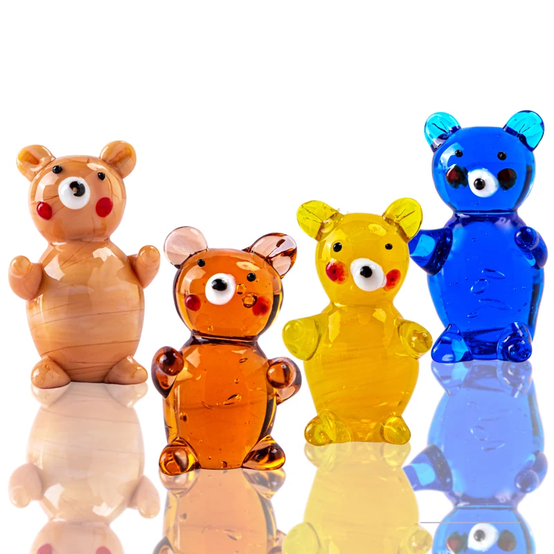 

H&D 4PCS Hand Blown Glass Bear Figurines Artwork Handmade Modern Style Miniature Animal Paperweight Home Decor Gift Collectibles