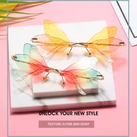 fashion rimless sunglasses ladies retro dragonfly steampunk sunglasses men rimless gradient transparent lens glasses
