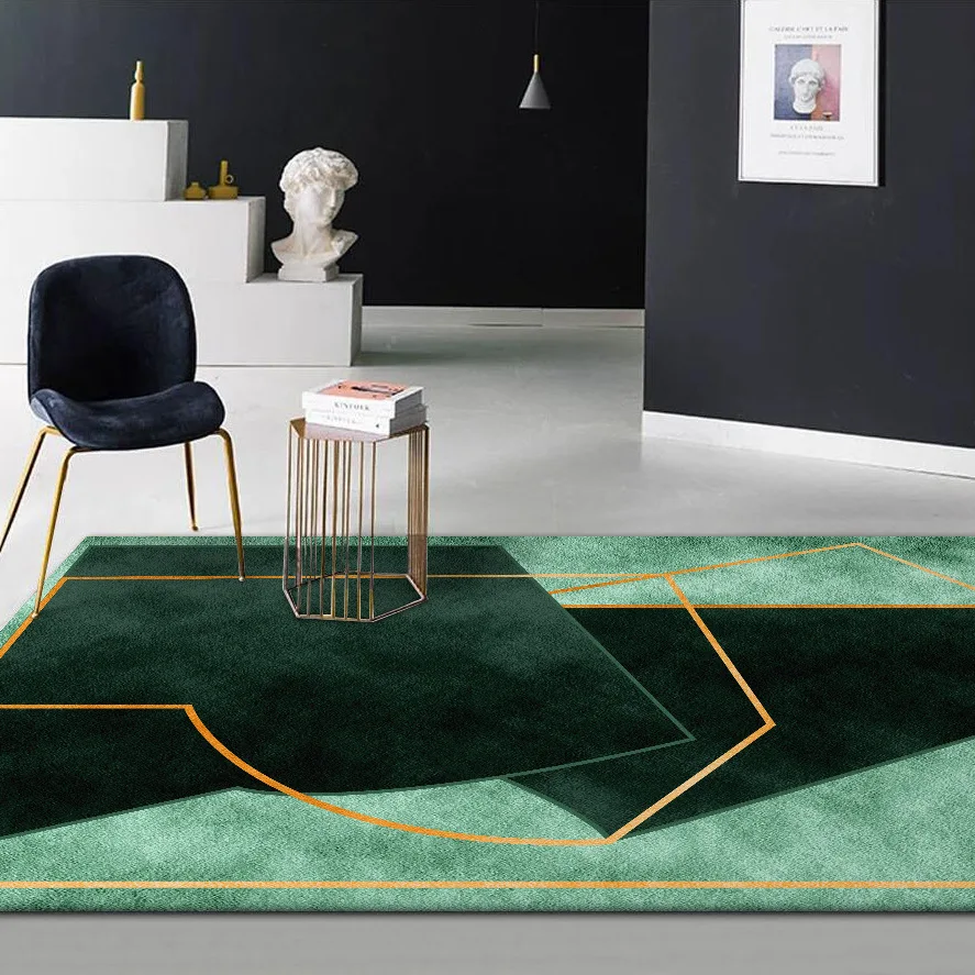 

Stylish modern dark green color Irregular geometry pattern carpet plush bedroom rug living room floor mat custom made door mat