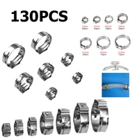 130pcs single ear hose clamps 7 sizes stainless steel water pipe hose clamp mixed assorted set for sealing all kinds of hose