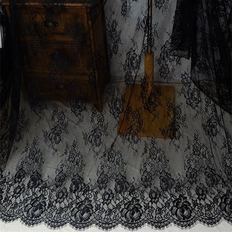 

Embroidery Flower Applique Eyelash Lace Fabric Women Long Dress Sewing Accessories 3meters V2198