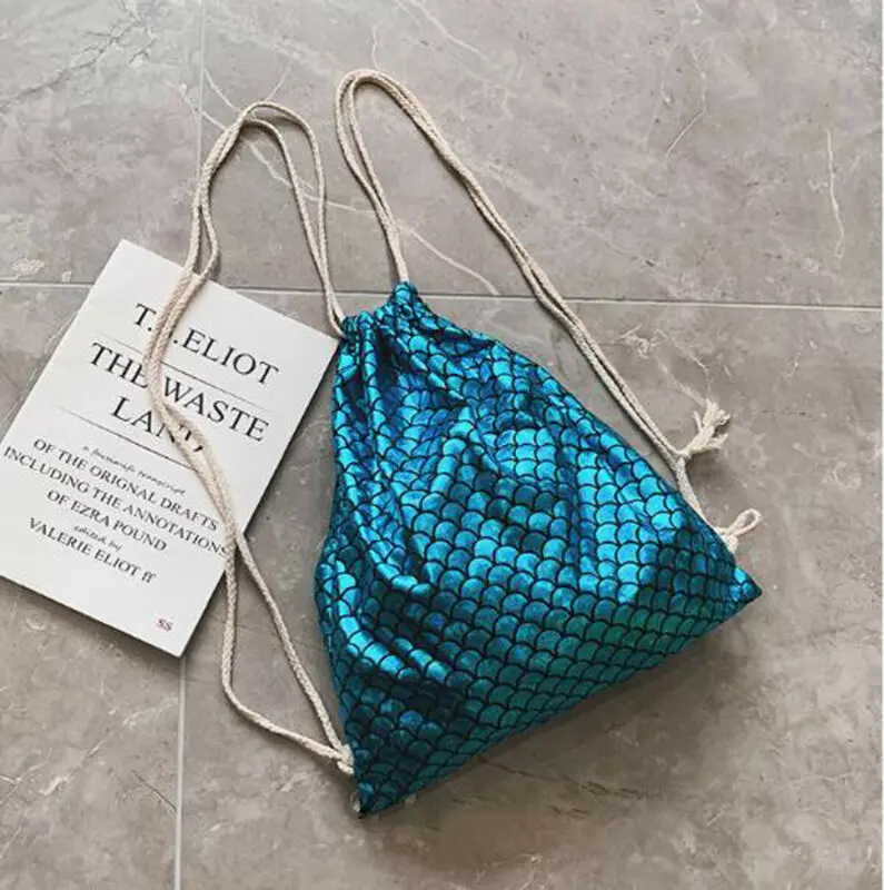 

Fish Scale Drawstring Backpacks Travel Women Shoulder Bags Satchel Tote Clutch