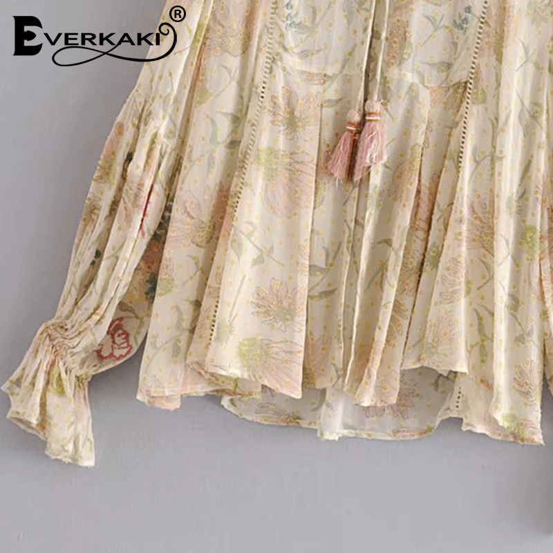 Everkaki Boho Цветочная блузка с принтом топы женские рубашки шифоновые блузки