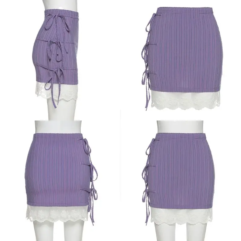 Женская сексуальная полосатая облегающая фиолетовая мини-юбка с высокой талией
