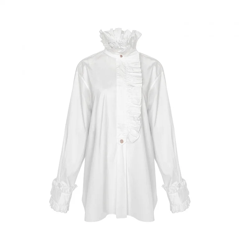 

Women Blouse Shirts Ruffles Designer Oversized Long Sleeve Long White Blouses Casual Unique Party Shirts Tops NS163