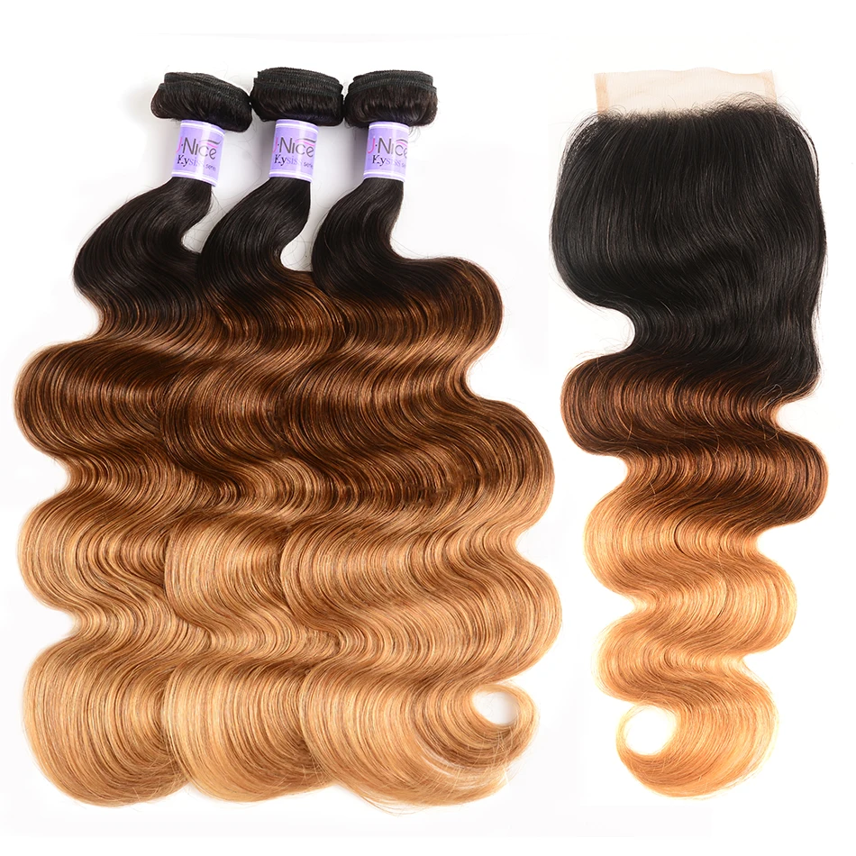 Волосы UNice Kysiss Series Ombre 3 пряди с застежкой T1B/4/27 перуанские пупряди волнистых